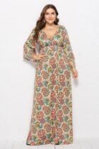 Women Autumn Long Dresses Plus Size Floral Print Boho Dress