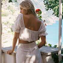 Puff Sleeve Slim Fit Short Slim Knit Lace Top with Linin