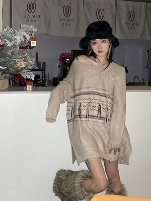 taobao agent Sweater with tassels, knitted retro thin scarf, 2 carat, V-neckline, long sleeve