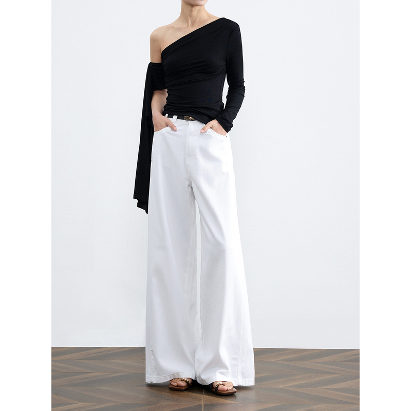 Verve Aria【Paper Thin】White Tencel Soft Jeans for Women, Summer Thin Style, Relaxed Straight Wide-Leg Pants