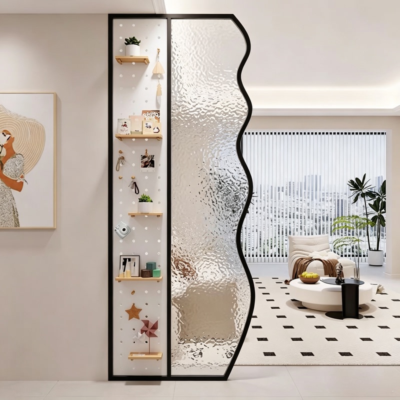 Perforated Board Screen for Living Room Entrance, Facing the Door, Blocking Cream-Colored Style, Creative Decoration, Long Rainbow Glass Partition Wall Perforated Board Screen for Living Room Entrance, Facing the Door, Blocking Cream-Colored Style, Creative Decoration, Long Rainbow Glass Partition Wall