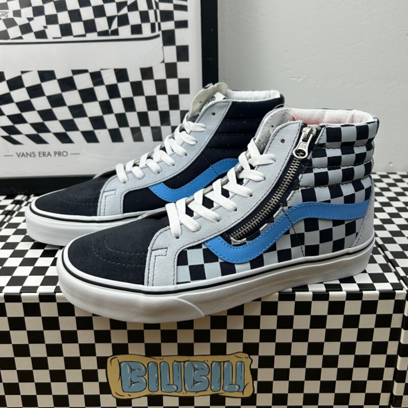 Vans Sk8-Hi Swallowtail Color-Blocked Zipper Checkerboard High-Top Casual Skate Shoes Vn0007Nz9Km