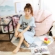 Bộ đồ ngủ mùa hè Bộ đồ ngủ nữ ngắn tay Cotton Dịch vụ tại nhà Hàn Quốc Loose XL Fat mm Áo thun ngắn - Đêm đầm
