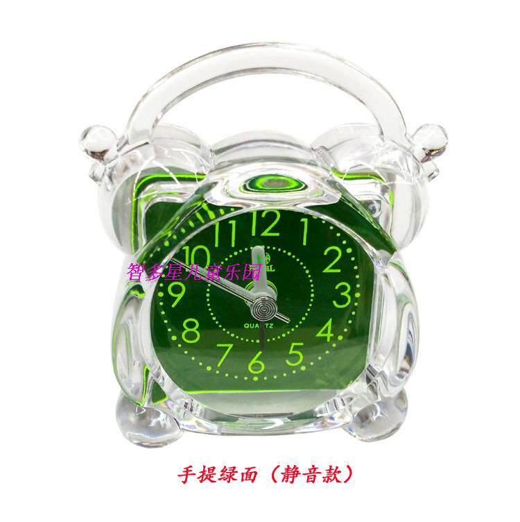 Pearl Star Quartz Mini Small Alarm Clock Bedside Bedroom Desktop Green Face Clock Student Scan Mute Clock