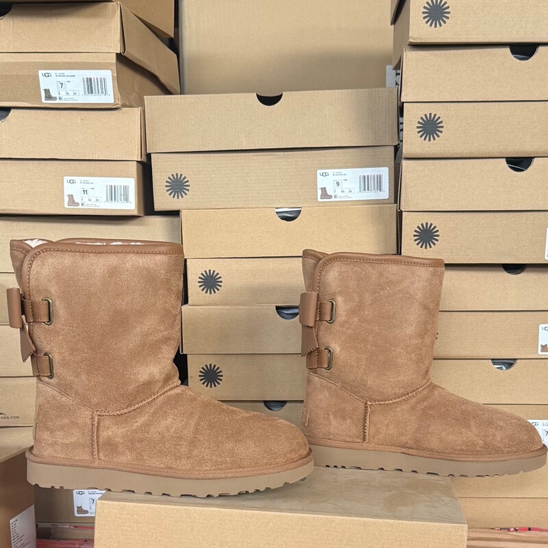 Ugg Women's Snow Boots, Genuine from the Store, Bow-Knot Flat Comfortable Warm Classic Mid-Calf Boots for Winter 1174511