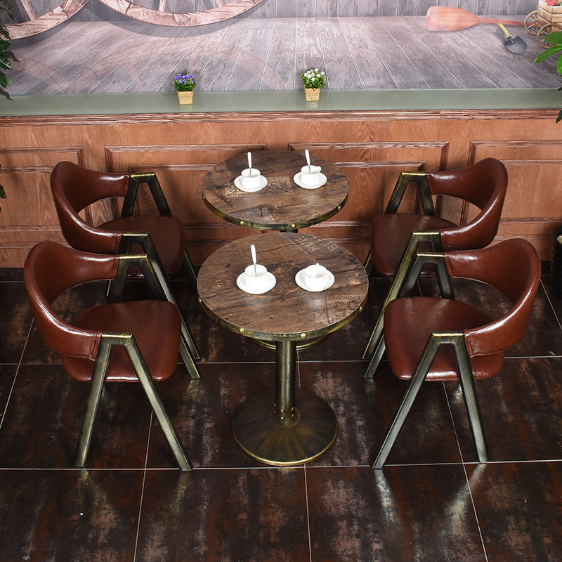 American Cafe Tables and Chairs Retro Dessert Cold Drink Milk Tea Shop Bar Fast Food Burger Noodle Restaurant Clear Bar Table Combination