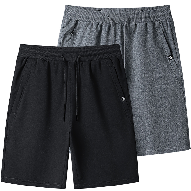 Men's Pure Cotton Sports Shorts, Summer Thin Breathable Comfortable Running Knit Knee-Length Shorts with Pockets and Zipper