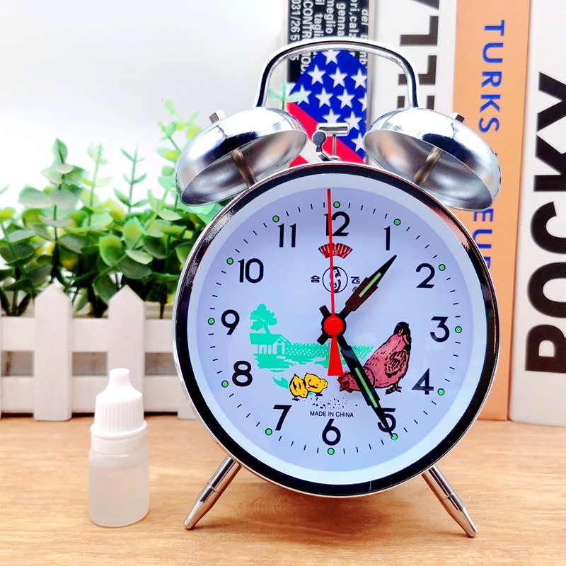 Upgraded Version of Old-Fashioned Wind-Up Mechanical Alarm Clock Chicken Rice Metal Movement Nostalgic Retro Large Ringtone Horseshoe Watch