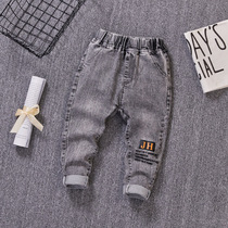 Boy jeans fit in small foot 2022 new children pants spring autumn and autumn wave children elastic long pants autumn clothes