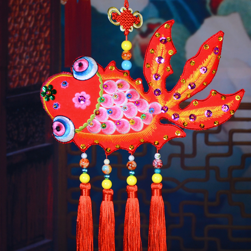 Handmade cloth Embroidery Decorative hanging decoration goldfish pocketbook A small gift folklore with traditional Chinese characteristics over the years