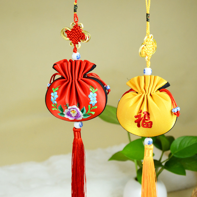 Handmade cloth art embroidery decoration hanging decoration small Qing Dynasty fragrant bag pocketbook with small gift folklore with traditional Chinese characteristics