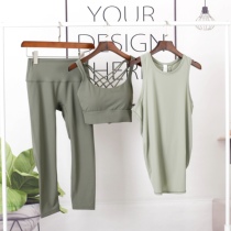 North American single knot vest sports three-piece set womens quick dry breathable gentle yoga clothes running and jumping gym suits