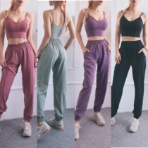 Europe and the United States new fashion beauty back sports two-piece set vest sports underwear high waist loose sweatpants yoga