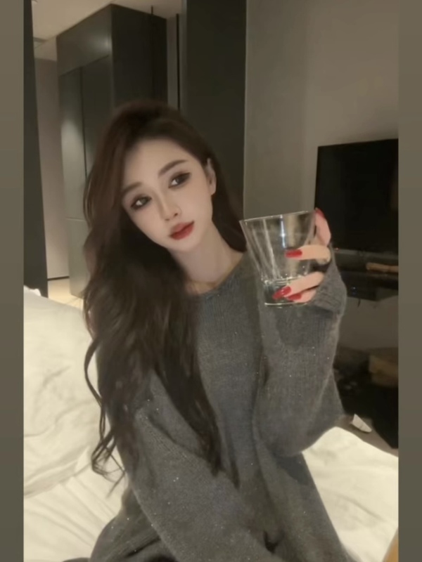 Lazy Style Soft and Loose Gray Pullover Sweater for Women, New Spring and Autumn Casual Outerwear Long-Sleeve Knit Top