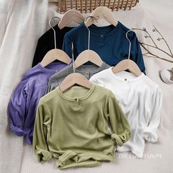 Good wearing spring children, baby soft bombs, bottoming shirt, men and girls, pits, cotton cotton, long -sleeved T -shirt top