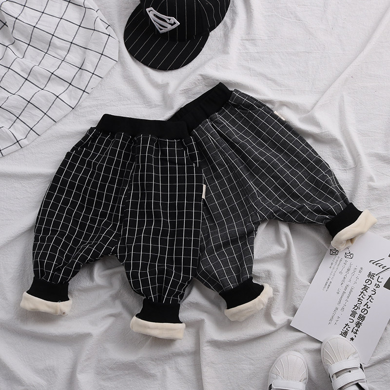 Children Vertical Striped Cotton Pants Winter New Middle Children Baby Gush Kharen Pants Men And Women Baby Plaid Big PP Pants