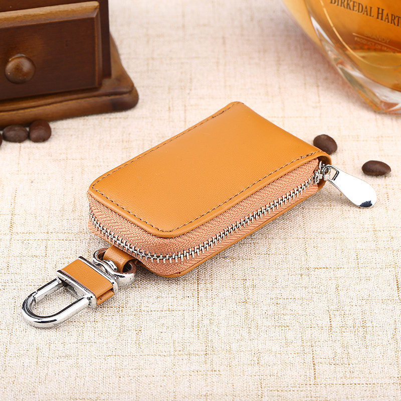 Zipper Men's Genuine Leather Leather Small Key Case Universal Remote Key Cover Car Remote Control Multifunctional Car Key