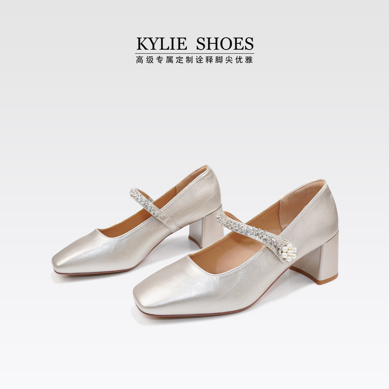 【Exclusive for Li'Er】6Cm Heel Height, Gentle Style Square-Toe Mary Jane Shoes, Chunky Heel Retro Height-Increasing High Heels