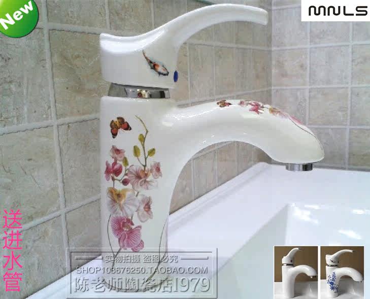mnls ceramic faucet color butterfly orchid blue and white porcelain white wash basin hot and cold water faucet