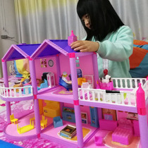 Play house toy building blocks Assembly House shallow boy Barbie doll dream mansion Villa three story oversized House