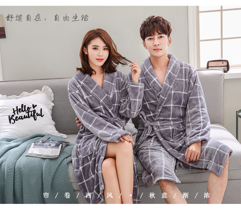 WYDZ / 依 丹 2018 mùa thu và mùa đông mới những người yêu thích flannel áo ngủ dày lông cừu san hô phục vụ nhà áo tắm đồ bộ ngủ