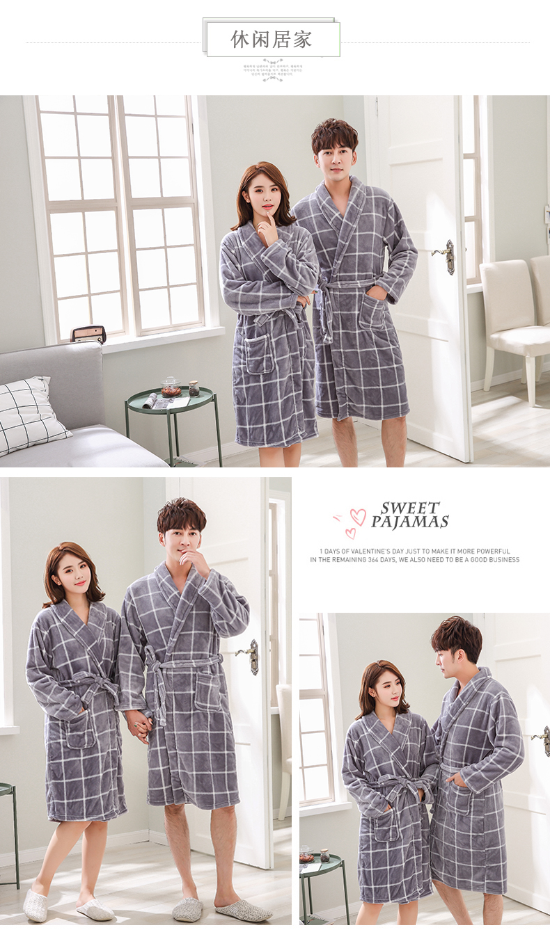 WYDZ / 依 丹 2018 mùa thu và mùa đông mới những người yêu thích flannel áo ngủ dày lông cừu san hô phục vụ nhà áo tắm đồ bộ ngủ