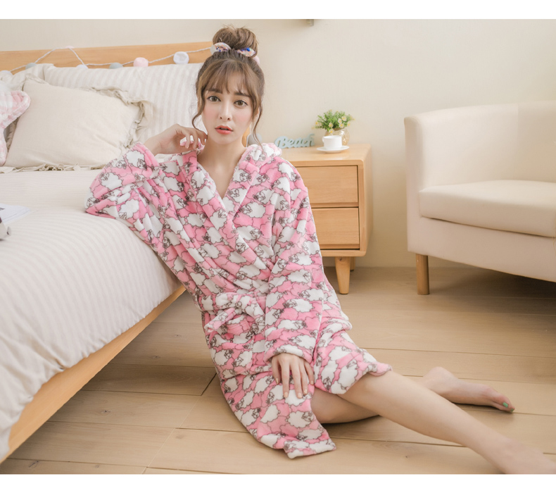 WYDZ net Yidanzi cô gái dễ thương mũ trùm đầu flannel áo ngủ áo choàng tắm áo choàng tắm áo choàng lụa ngủ đẹp