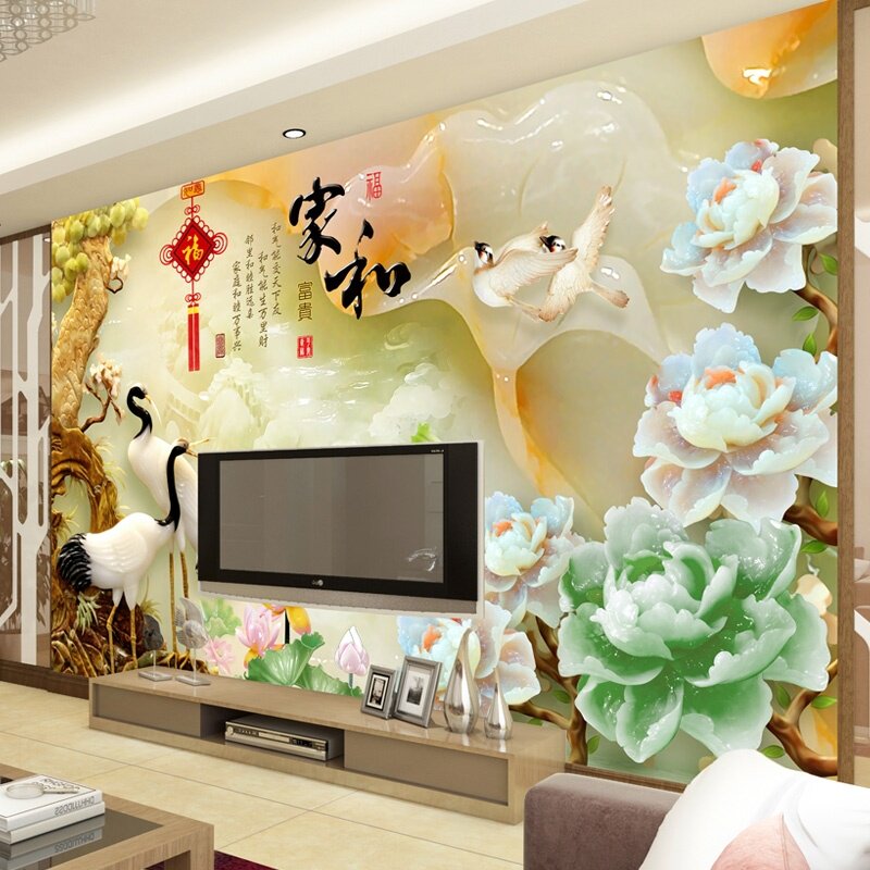 New Chinese jade carved wood and wood fiberboard TV background wall living-room sofa integrated wall panel atmosphere film and TV wall buckle plate