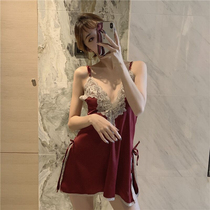 Geggea girl sexy lace V-collar suspenders low-cut home clothes Ice Silk bow sling pajamas tide tide