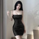 Gege's sexy hot girl low-cut lace-up little black dress with slings bright bar jumping disc tight-fitting hip dress