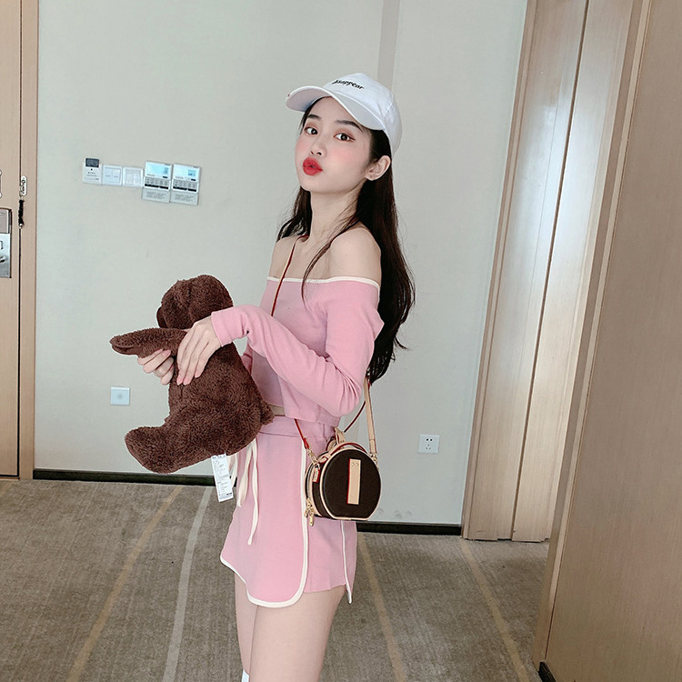 Розовый спортивный спортивный костюм, мини-юбка для йоги, спортивная одежда, открытые плечи, высокая талия для девушки 