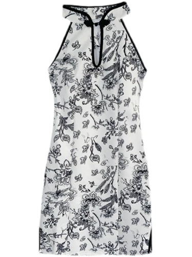 Летняя сексуальная сине-белая мини-юбка, ципао, платье, с акцентом на бедрах