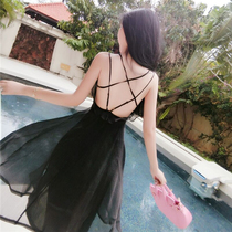 Gegegegejia seaside Thai holiday goddess dress sexy backless beach dress shiny suspenders dress