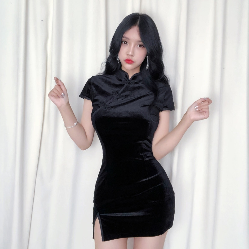 Gege family summer dress new celebrity elegant sexy nightclub goddess modified cheongsam slim-up wrapped hip dress woman