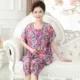 Bộ đồ ngủ cotton trung niên và lớn hơn XL mùa hè cho mẹ tải bằng vải cotton ngắn tay phù hợp với bộ đồ mỏng - Bên ngoài ăn mặc