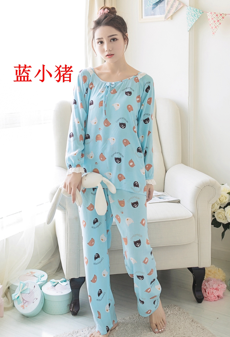 Mùa xuân và mùa hè của phụ nữ dài tay cotton lụa đồ ngủ dễ thương bông lụa phù hợp với nhân tạo cotton phần mỏng XL điều hòa không khí dịch vụ nhà