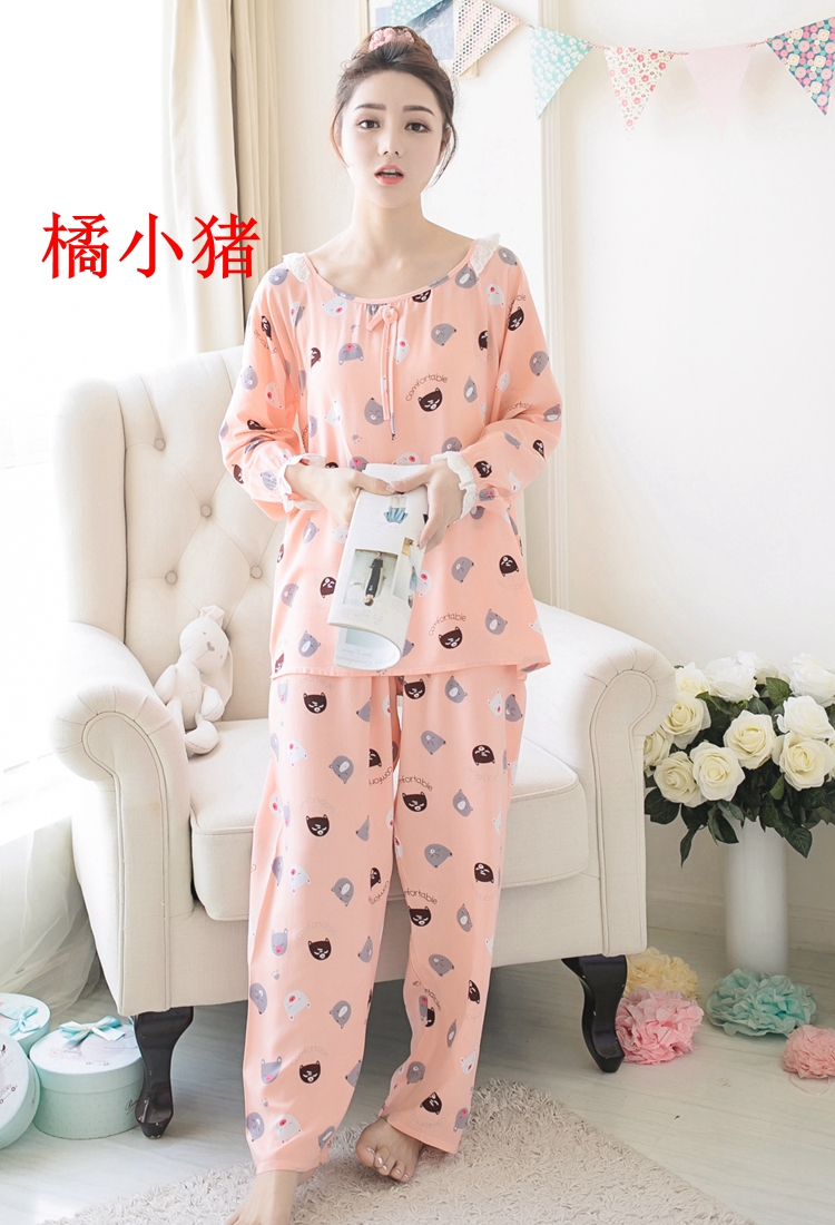 Mùa xuân và mùa hè của phụ nữ dài tay cotton lụa đồ ngủ dễ thương bông lụa phù hợp với nhân tạo cotton phần mỏng XL điều hòa không khí dịch vụ nhà