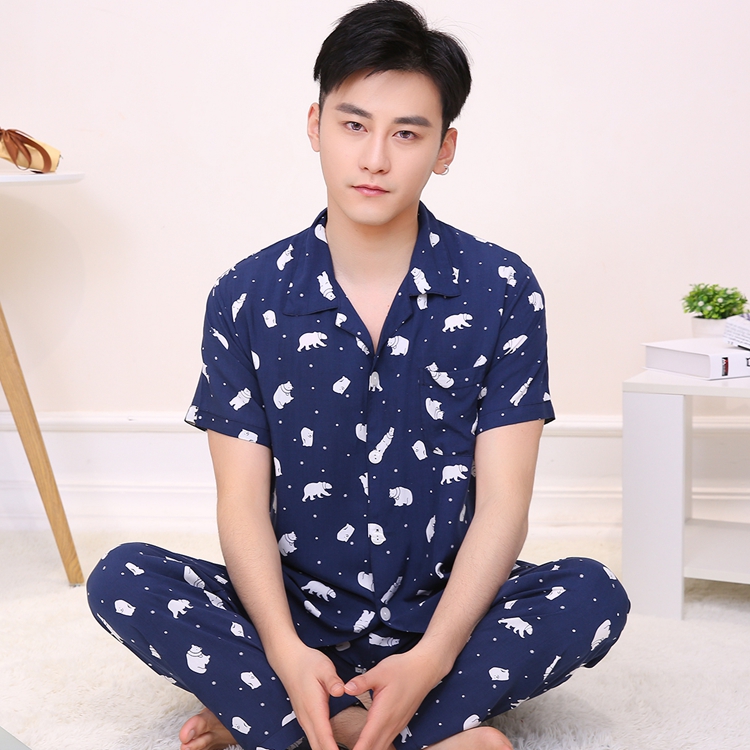 Mùa hè trung niên cotton lụa ngắn tay đồ ngủ quần nam XL phù hợp với bông phần mỏng cotton nhân tạo dịch vụ nhà