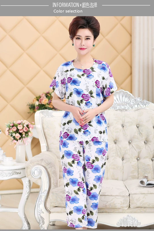 Bộ đồ ngủ cotton trung niên cotton ngắn tay cotton phù hợp với XL vải cotton nữ tải về nhà