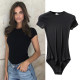 European and American thin round neck jumpsuit summer short-sleeved T-shirt female elastic tight top threaded T-shirt bottoming shirt