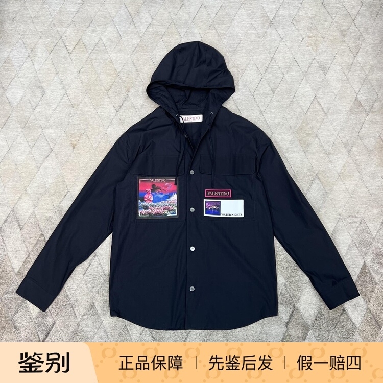 Valentino Men's Hooded Work Shirt Jacket Loose Fit Business Casual Fashion Valentino Men's Hooded Work Shirt Jacket Loose Fit Business Casual Fashion