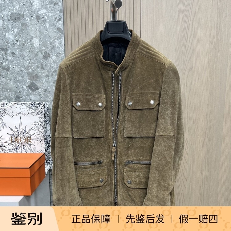 Tom Ford Men's Suede Hunting Leather Jacket Light Tobacco Color Casual Jacket