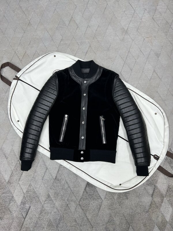 Balmain Men's Sheepskin and Velvet Patchwork Jacket, a Fashionable and Versatile Showpiece