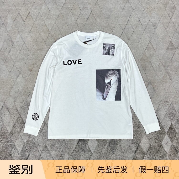 Burberry Letter Print Long-Sleeve T-Shirt with Swan Print, Crew Neck Pullover, Casual Style, Unisex Burberry Letter Print Long-Sleeve T-Shirt with Swan Print, Crew Neck Pullover, Casual Style, Unisex