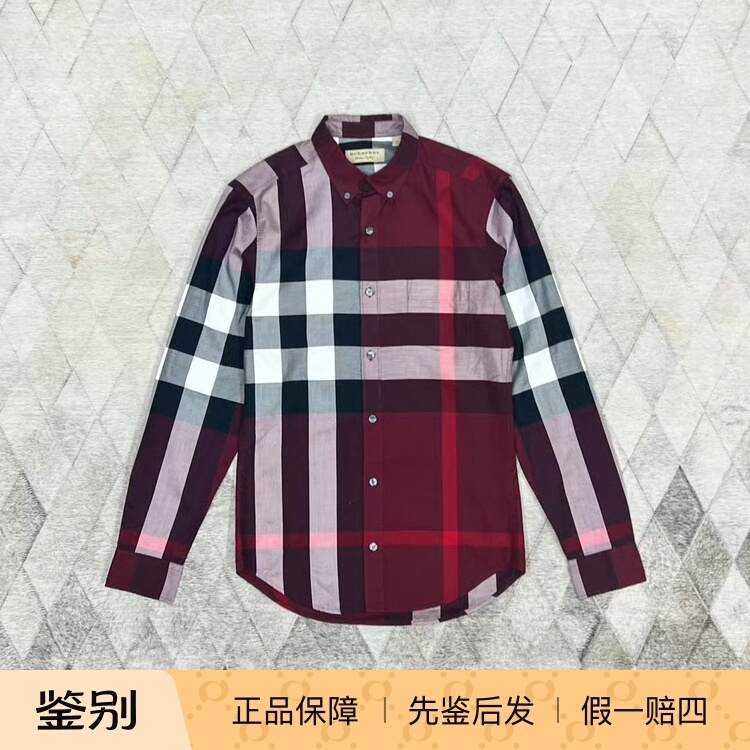 Burberry Men's Business Shirt Red Plaid Long-Sleeved Shirt Fashionable and Versatile Casual Trend