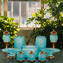 Ancient Glass Buddha Hall for Lamp Water Purification Cup for Buddha Vase for Fruit Plate Incense Burner Buddhist Supplies Offering Set Ornaments