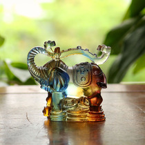 Zen Yue Buddha art handmade ancient glass auspicious six-tooth white elephant animal fortune-keeping living room decoration car