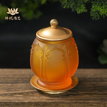 Glass water supply cup pure copper for the Buddha cup Household Buddha front offering cup Buddhist hall Buddhist offering supplies Holy water cup ornaments