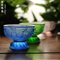 Zen Yue Buddhist Art Colorful Glass Lotus Eight Offering Bowl Tribute Water Bowl Eight Auspicious Water Supply Cup Buddha Offering Ornaments