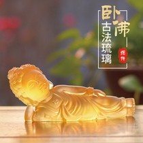 Ancient French glass reclining Buddha car interior home furnishings Maitreya Buddha statue car center console decorative crafts